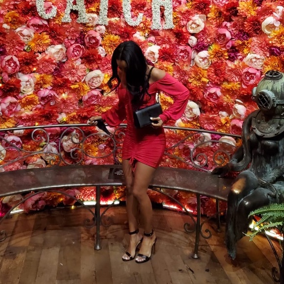 Red Rouched Mini Dress - Picture 5 of 5